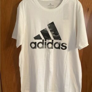 New men’s Adidas White Crewneck Tee with Gray Logo